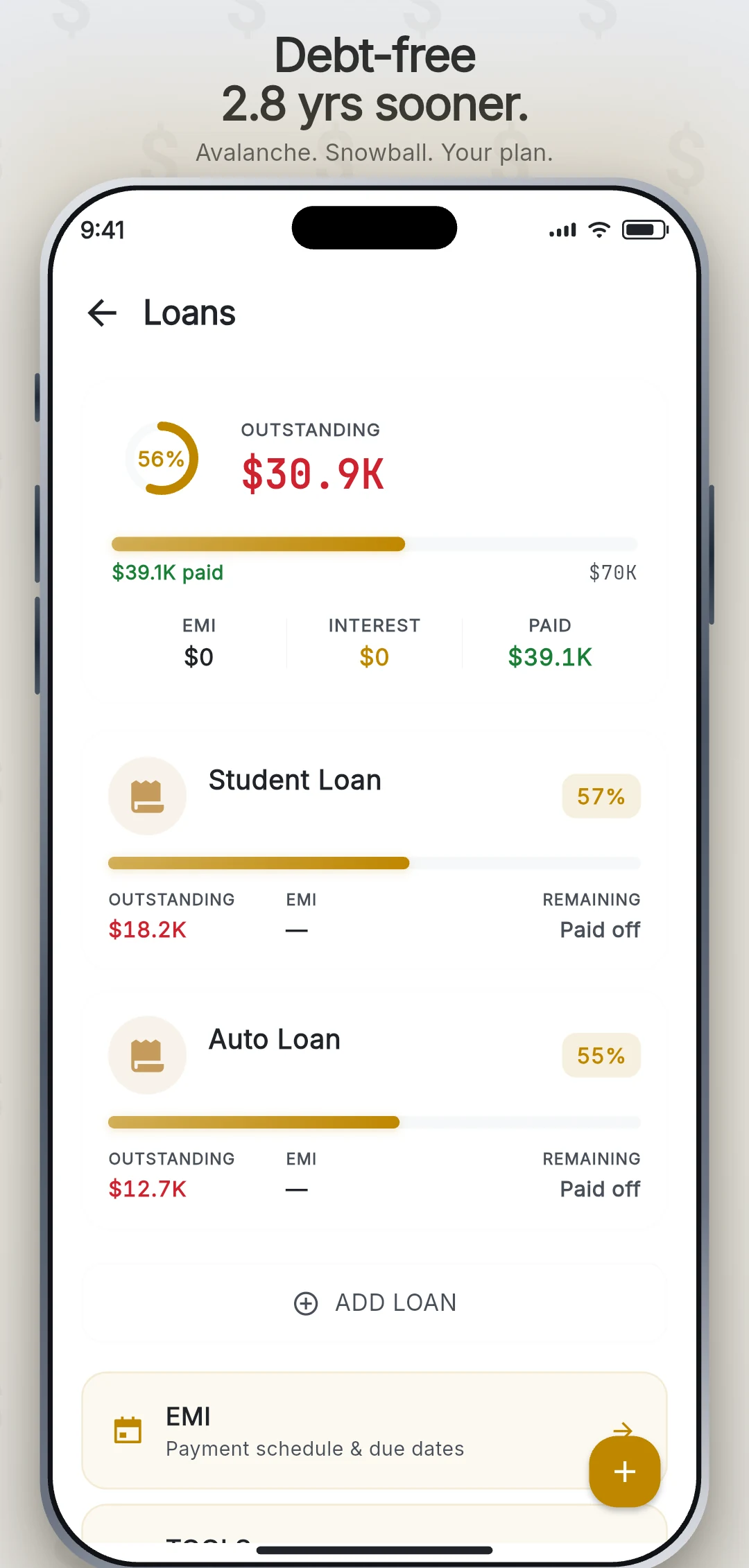 Budget Lock loan and EMI manager with amortization schedule