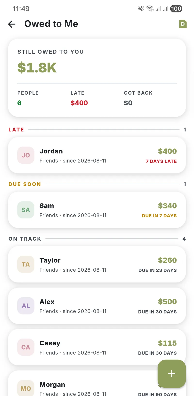 Budget Lock lend and borrow screen on Android